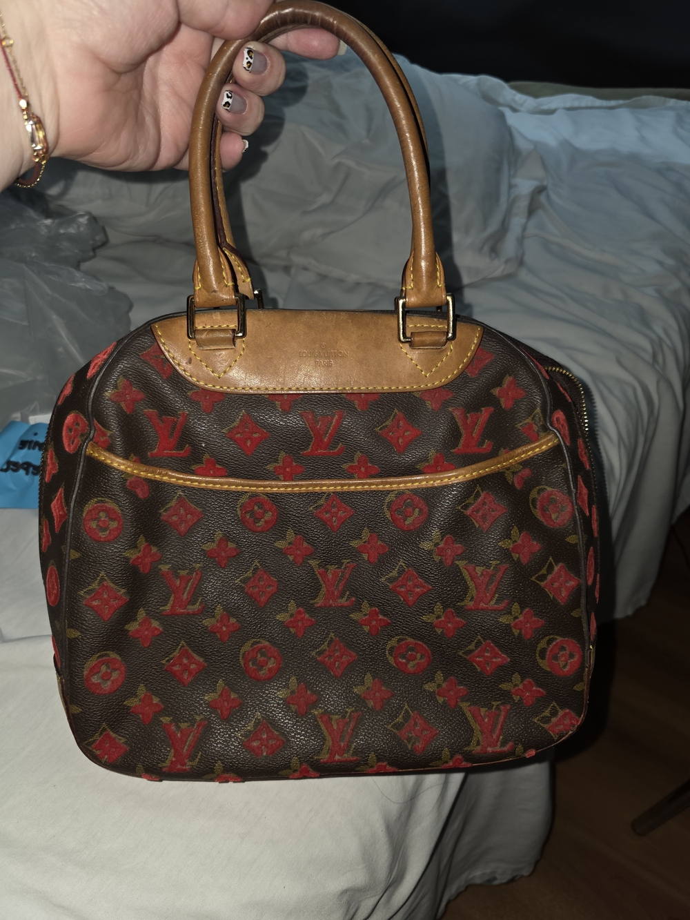 Limited Edition Louis Vuitton Rouge Monogram Tuffetage Deauville Cube Bag